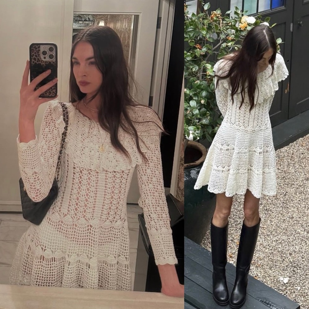 DOEN Capucine Hand Knit Crochet Lace Mini Dress Pearl Off White NEW with tags